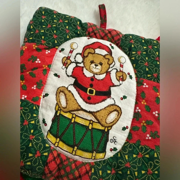 Vintage Christmas Handmade Pot Holders Crocheted Poinsettia & Teddy Bear Drummer - Picture 5 of 9